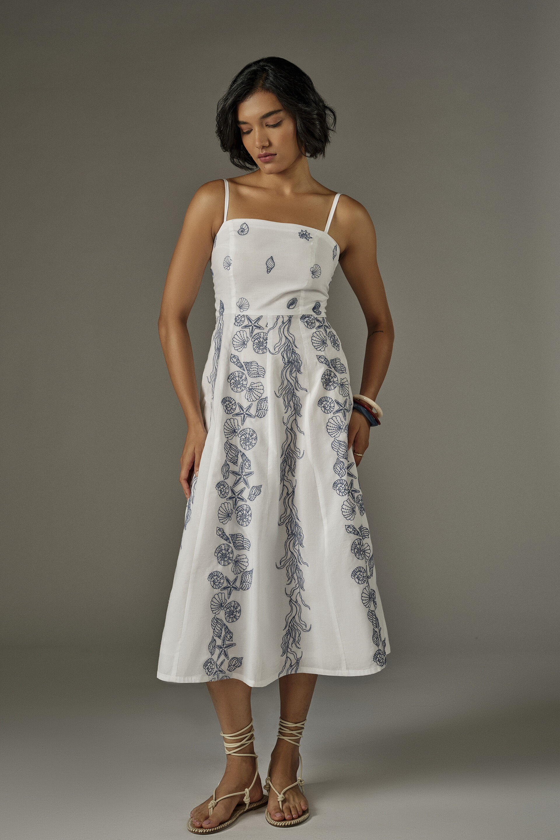 Bandeau Embroidered Cotton Summer Dress in White